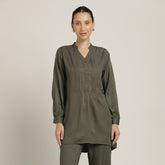 Rumi Co-ord Set - Pintuck Tunic & Pants - Olive Green